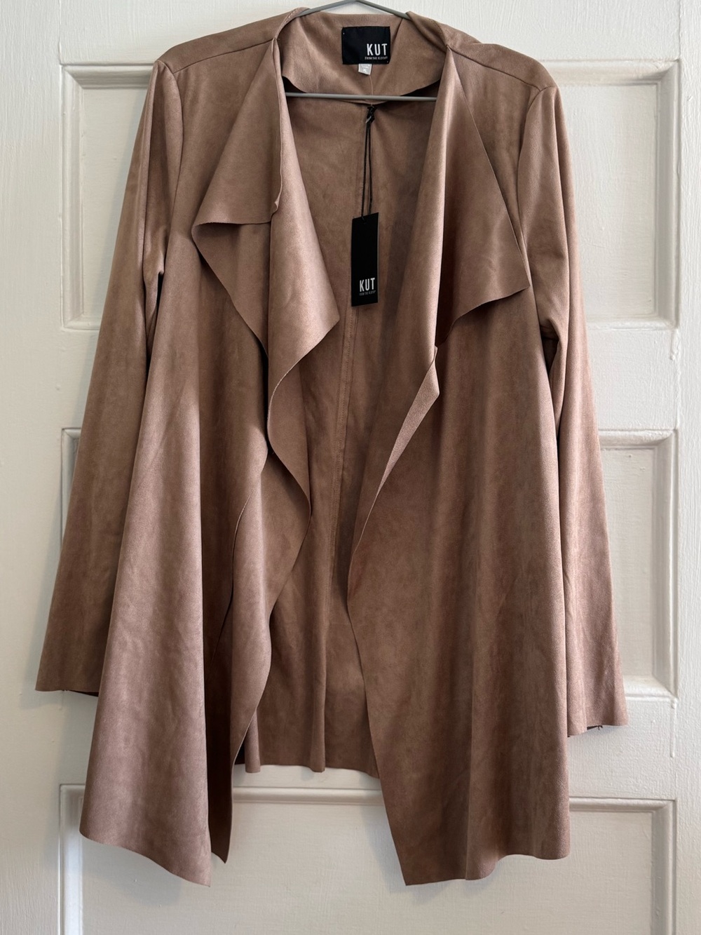 KUT FROM THE KLOTH Faux Suede Taupe Draped Open-Front Women's Jacket - Size XL - Picture 2 of 8